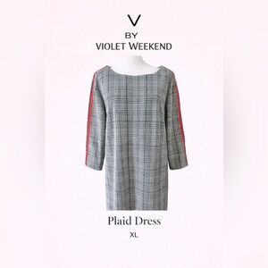 V by Violet Weekend Plaid Shift Dress XL Stripe Sleeve
